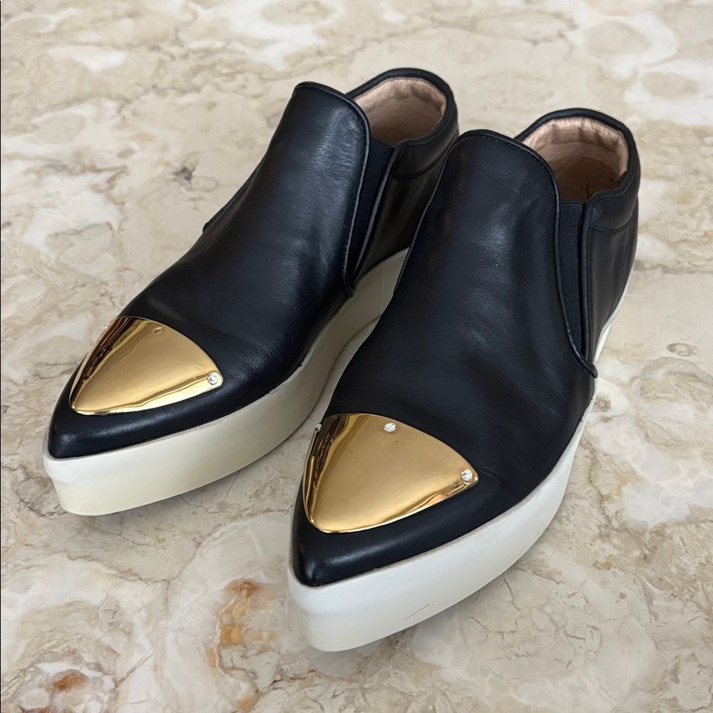 Alexander Smith London Leather Slip On Metal Cap Toe Platform Sneakers - Picture 3 of 14